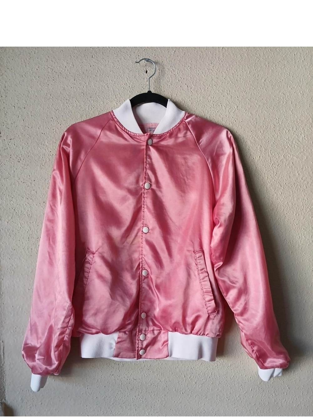 Vintage Pink Ladies Jacket Womens Small Satin Varsity Movie 80's